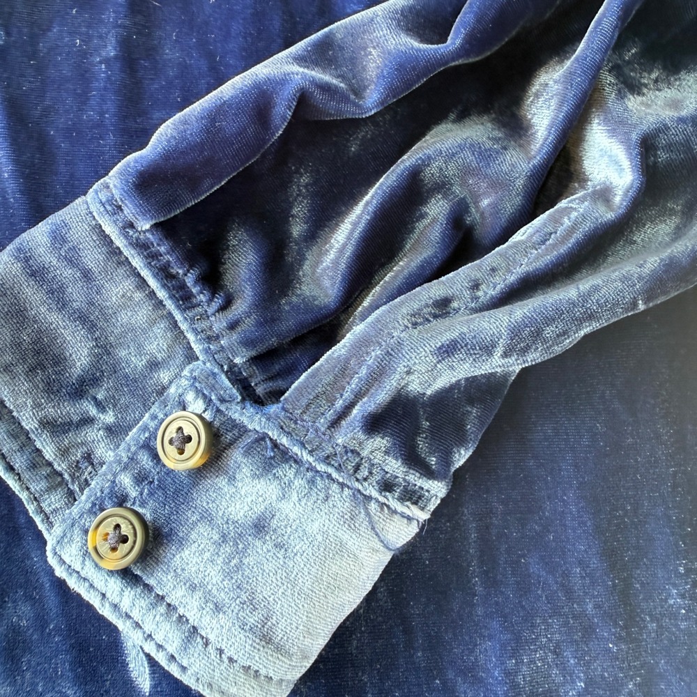Pilcro Velvet Button Down Shirt Womens Medium Navy Blue Long Sleeve Pockets - Picture 7 of 11